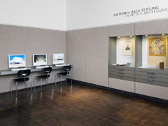 Vitrine, Wandverkleidung mit Naturfilz